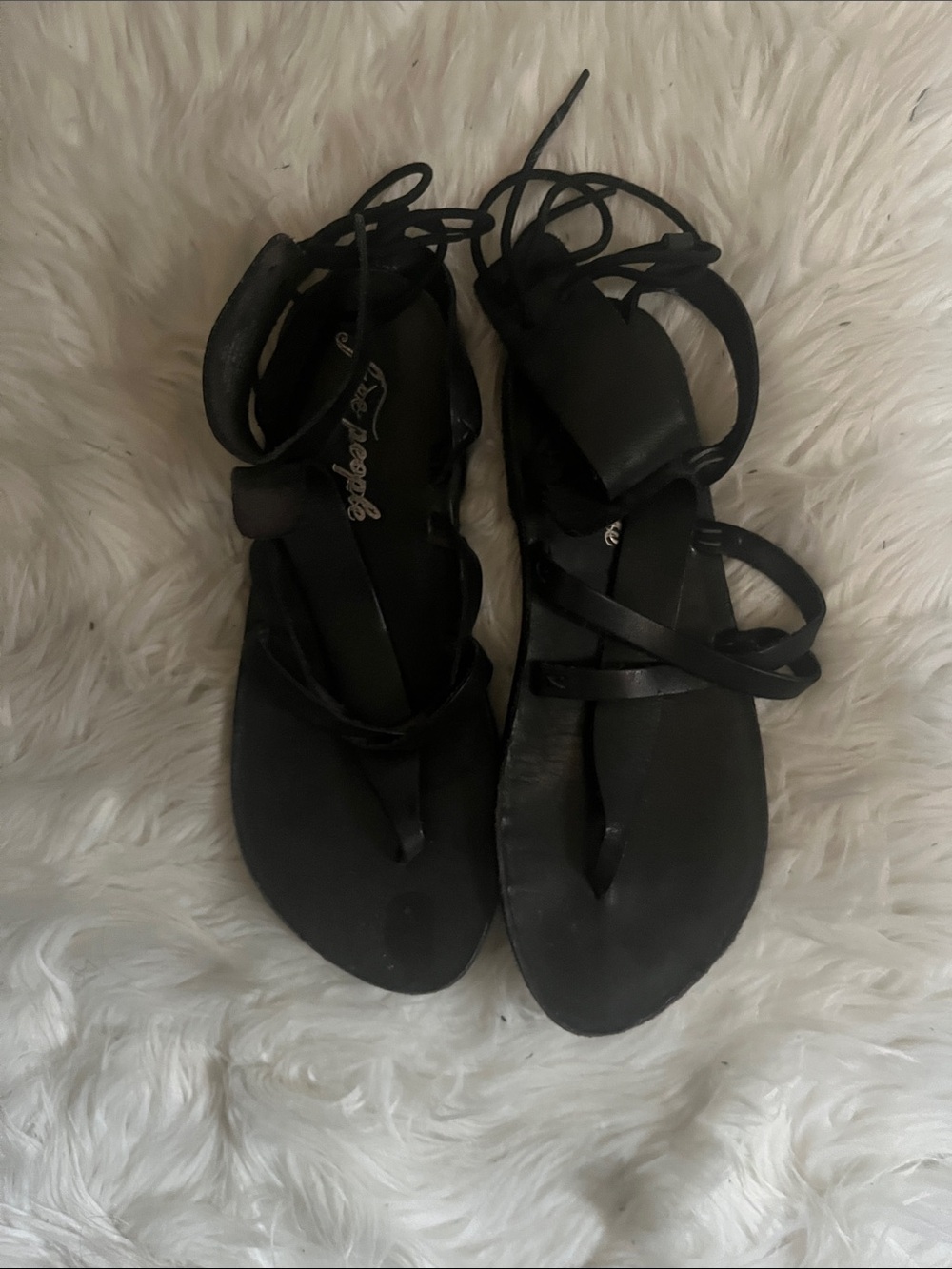 Free People Black Lace-Up Thong Sandals